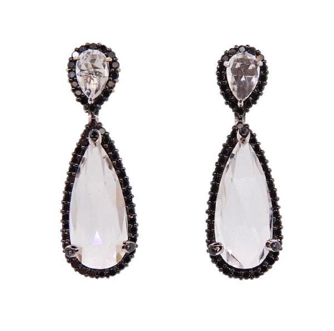 18K Gold Black Diamond White Topaz Drop Earrings (1 of 2)