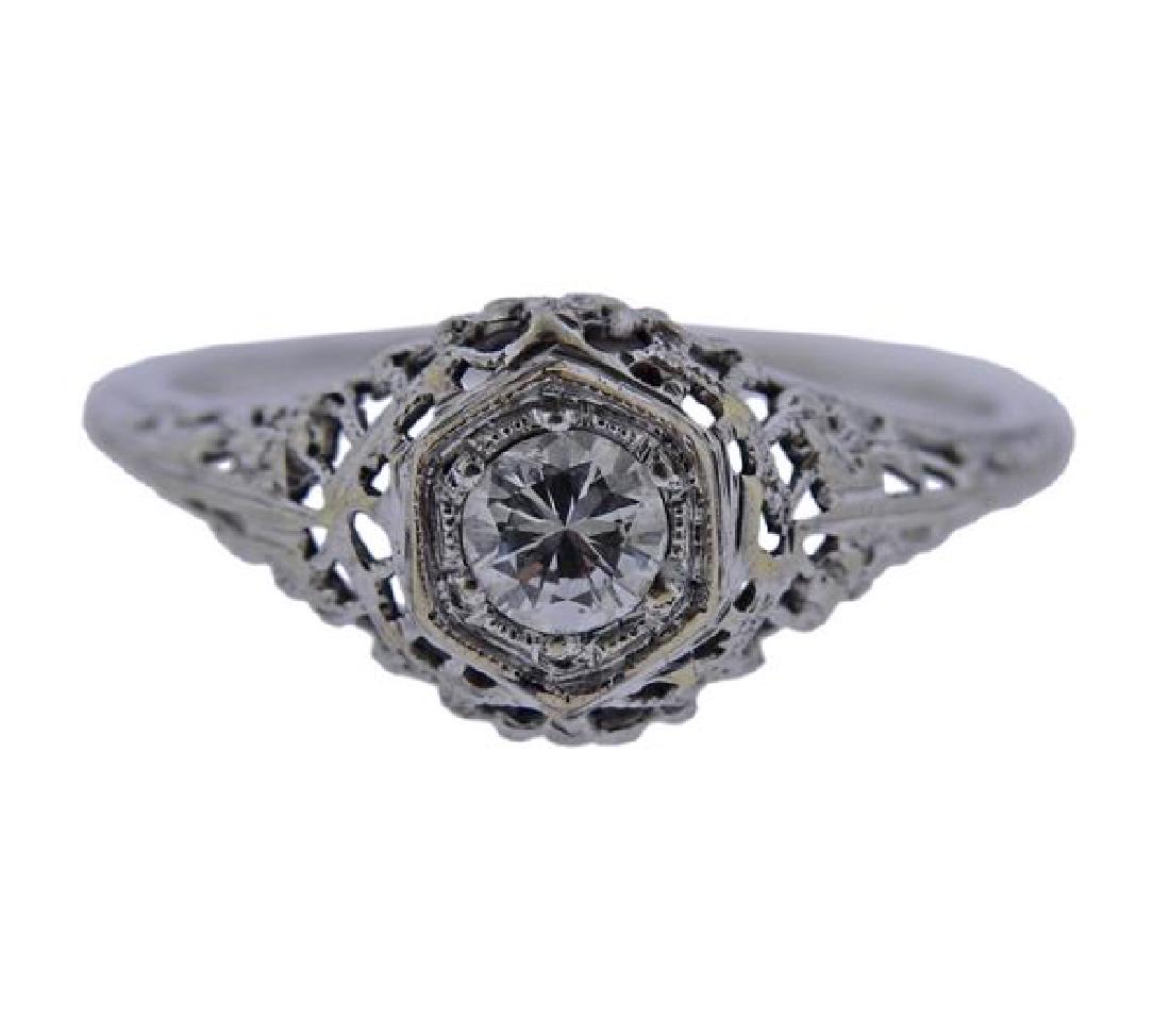 Art Deco 14K Gold Diamond Filigree Ring (1 of 3)