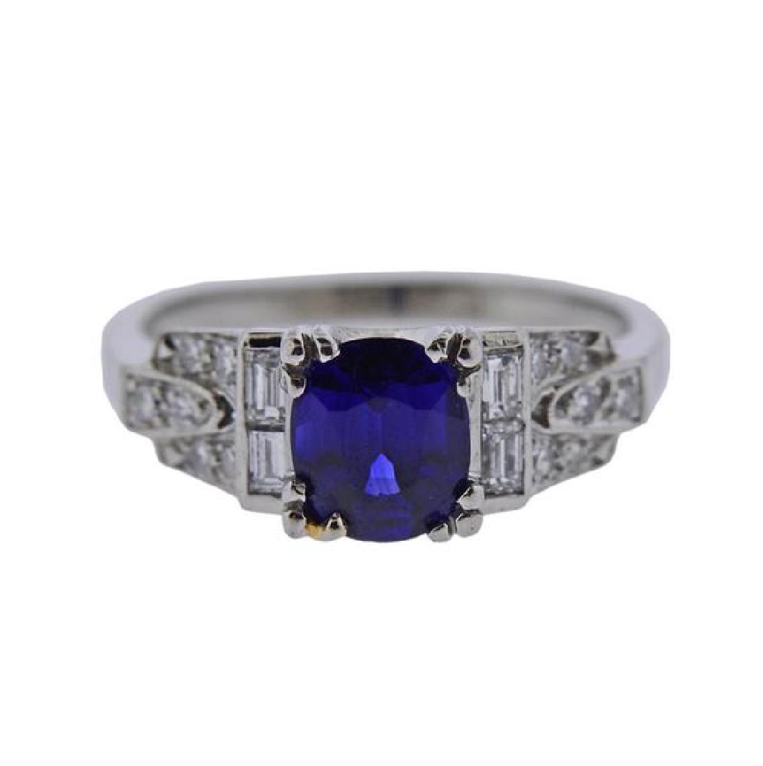 Granat Bros. Palladium Diamond Blue Stone Ring (1 of 3)