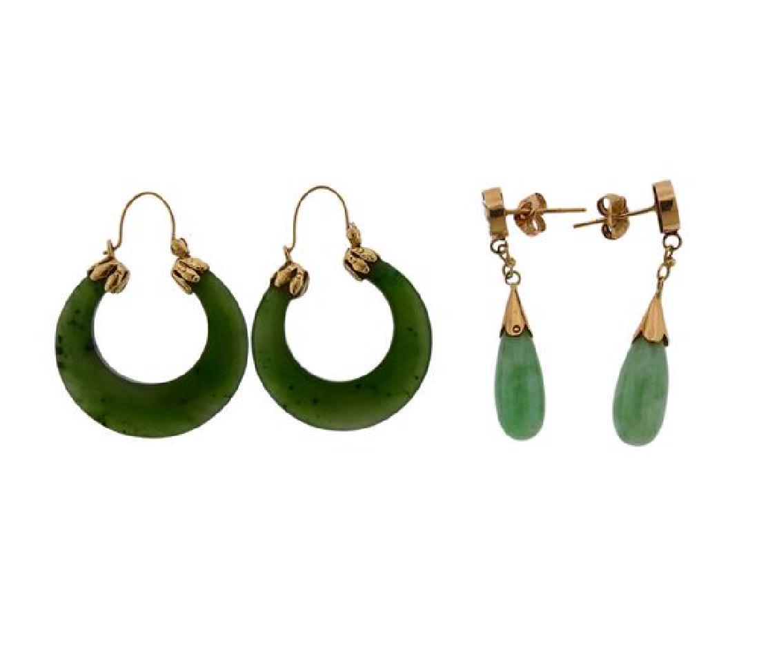 14K Gold Green Stone Drop Hoop Earrings Lot (1 of 3)