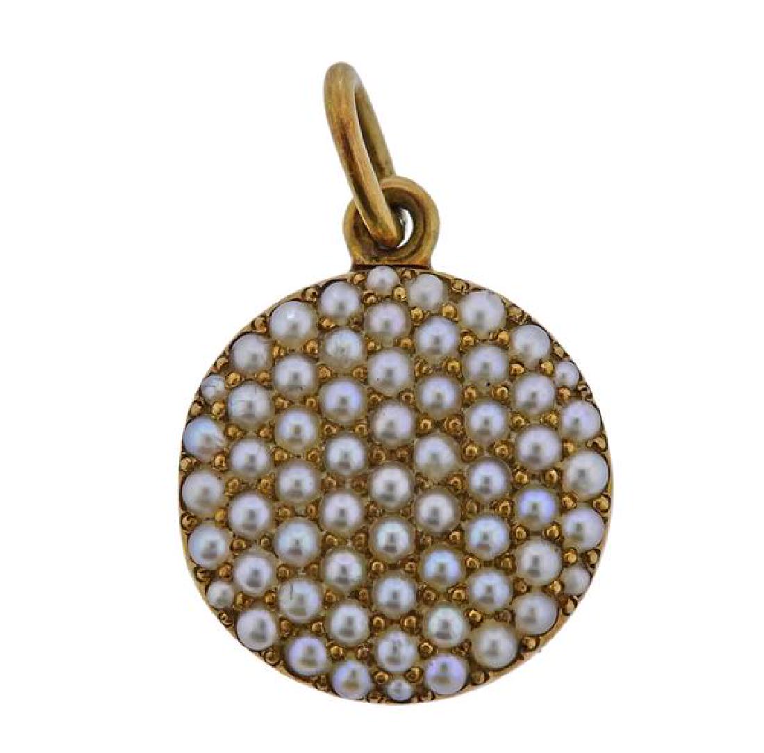 Antique 14K Gold Seed Pearl Small Locket Pendant (1 of 4)