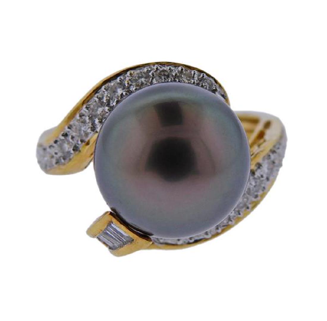 18k Gold  Tahitian South Sea Pearl Diamond Ring (1 of 5)