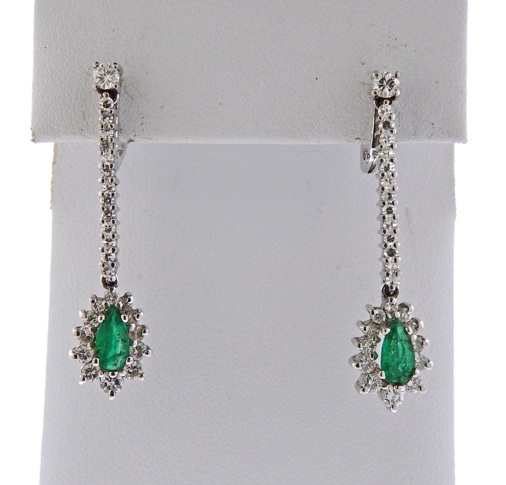 18k Gold Diamond Emerald Drop Earrings (1 of 3)