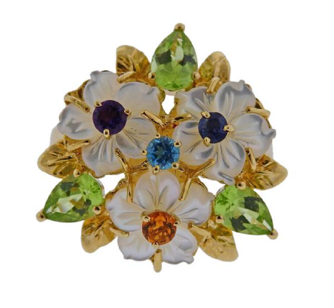 14k Gold Multi Gemstone Flower Ring (1 of 3)