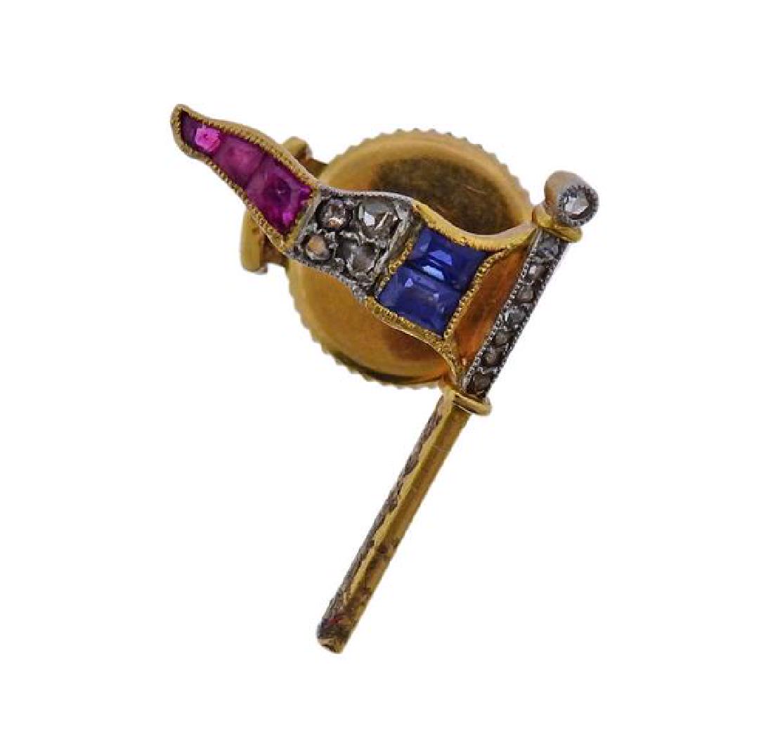 Antique French 18k Gold Ruby Diamond Sapphire Flag (1 of 3)