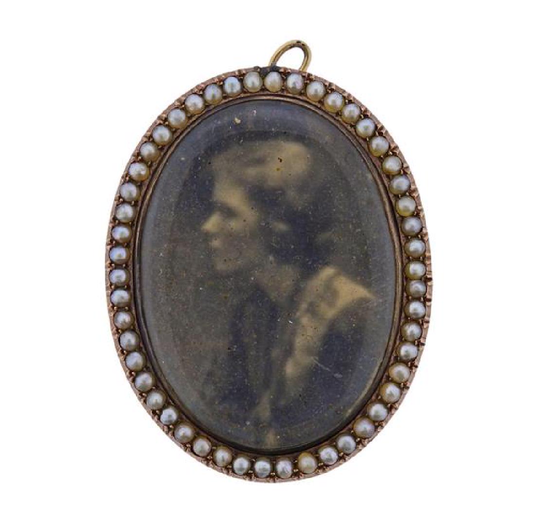 Antique 14k Gold Pearl Locket Pendant (1 of 3)