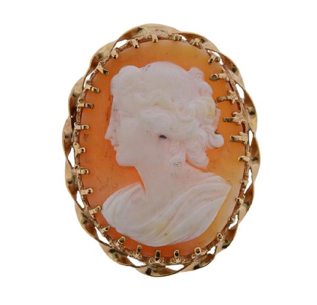 14k Gold Shell Cameo Brooch Pendant (1 of 3)