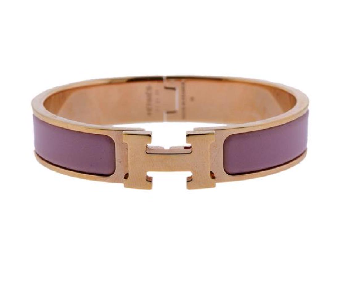 Hermes Rose Tone Pink Enamel Clic Clac H Bracelet (1 of 4)