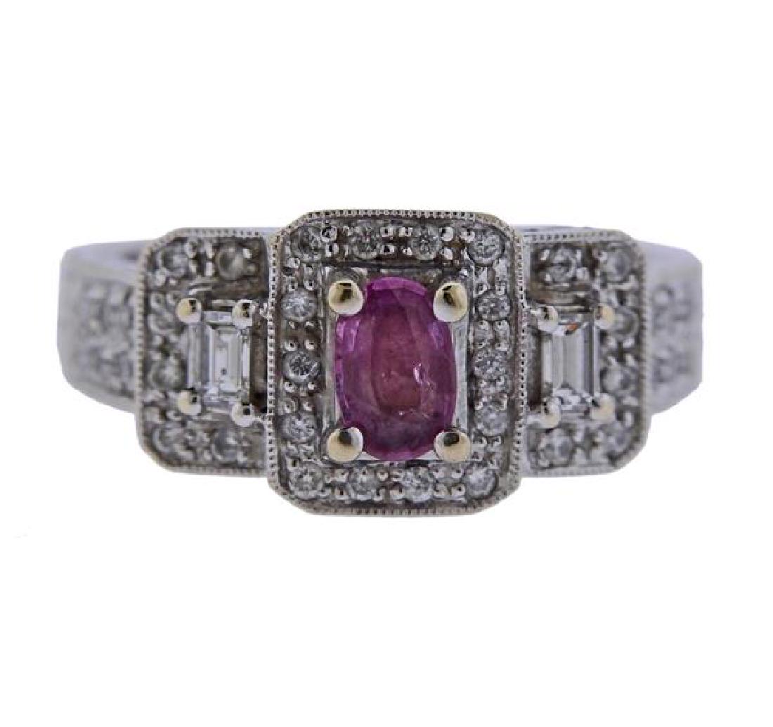 18k Gold Diamond Pink Sapphire Engagement Ring (1 of 3)
