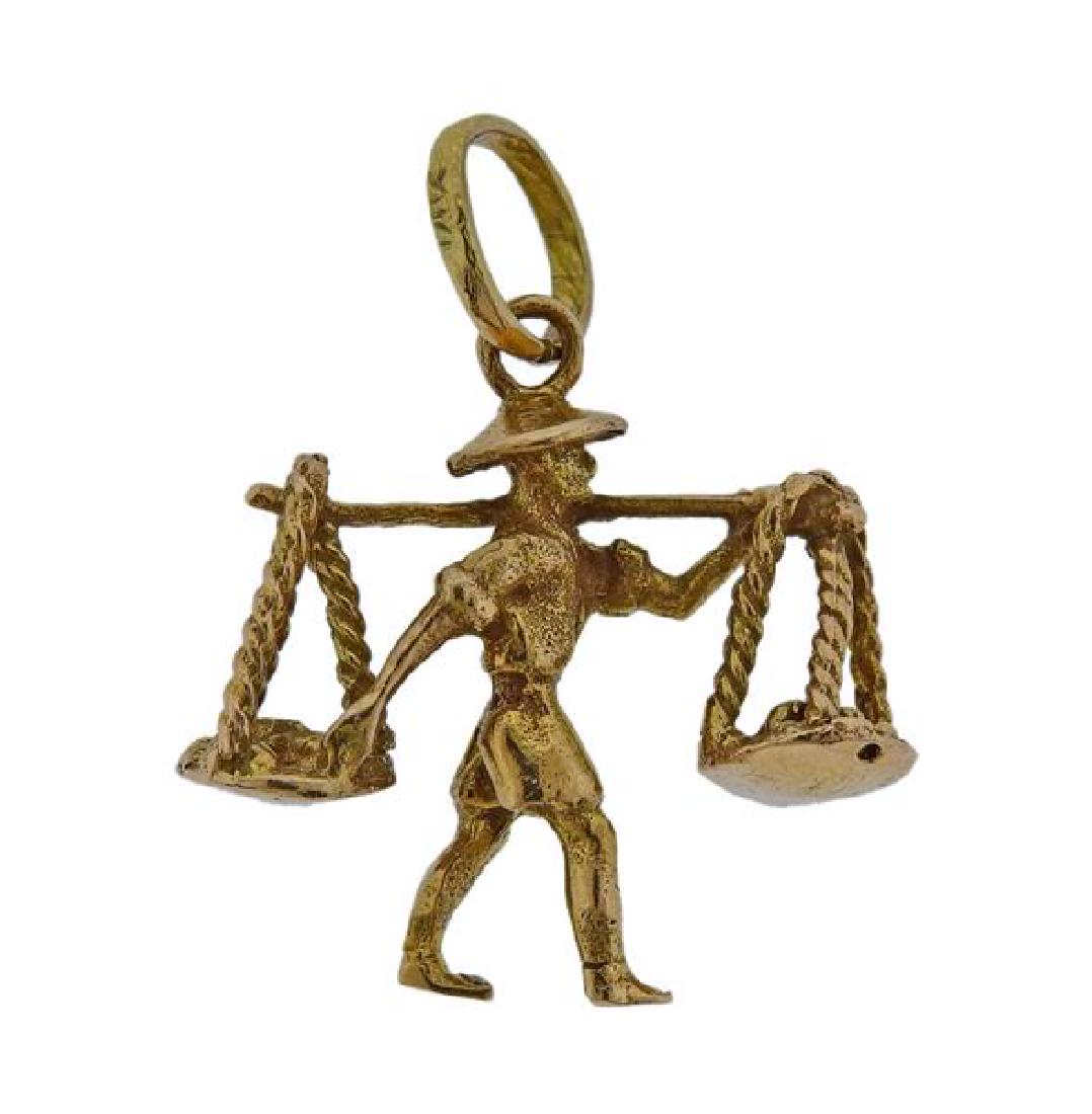 14K Gold Asian Man Carrying Baskets Charm Pendant (1 of 3)