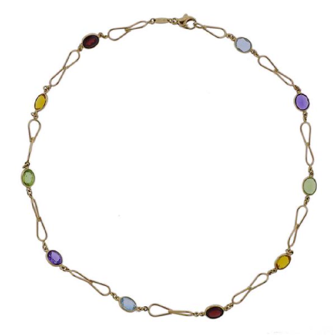 14K Gold Multi Color Gemstone Link Necklace (1 of 3)