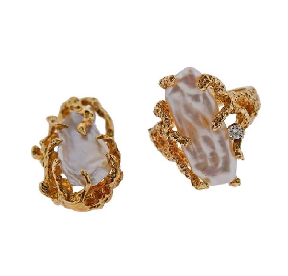 14K Gold Diamond Pearl Ring Pendant Set (1 of 6)