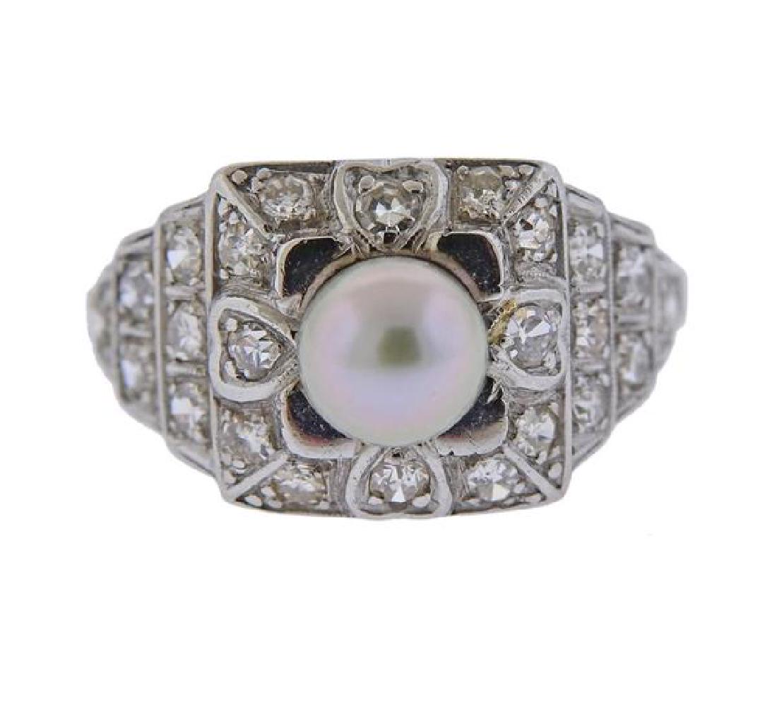 Art Deco Platinum Diamond Pearl Ring (1 of 3)