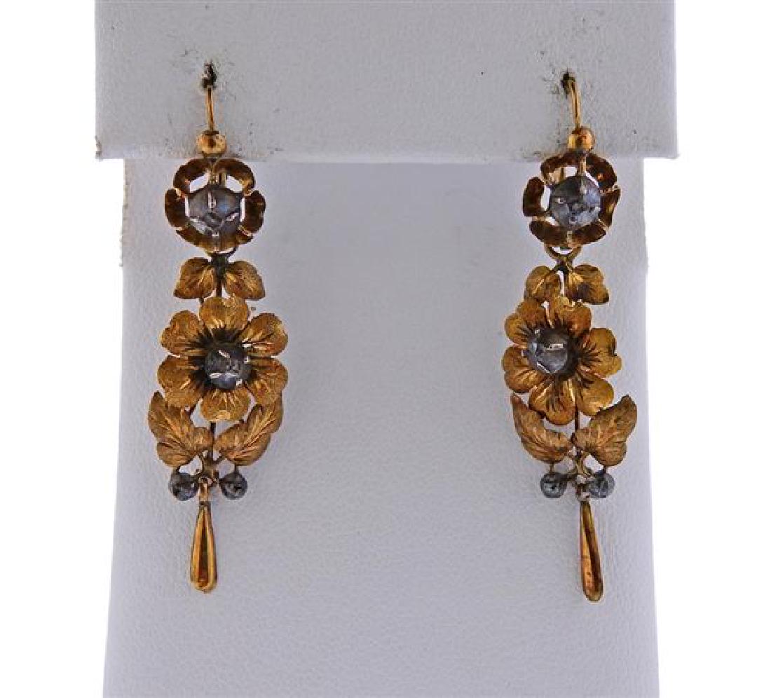 Antique Gold Silver Flower Drop Earrings (1 of 3)