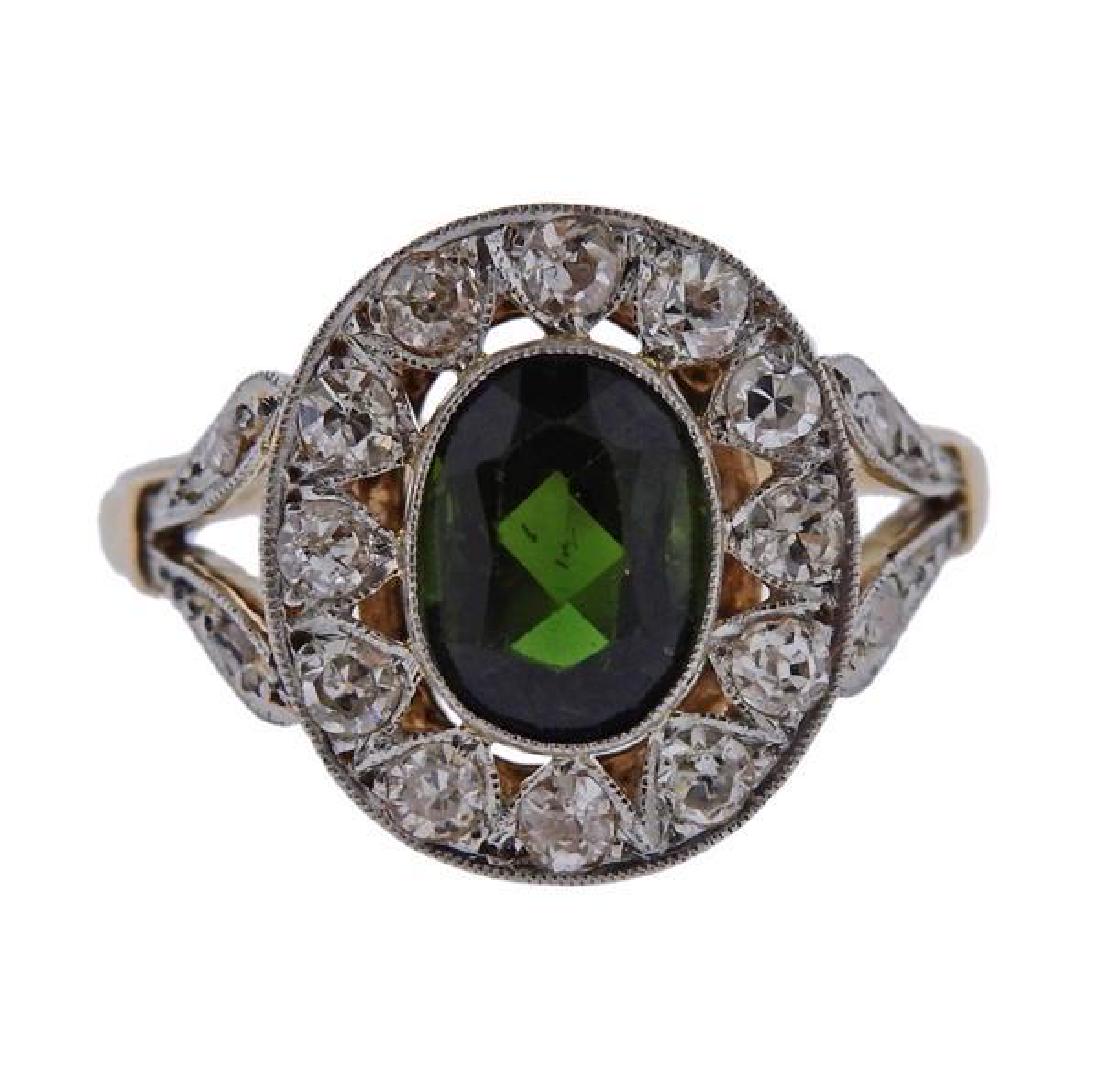 18k Gold Green Tourmaline Diamond Ring (1 of 3)