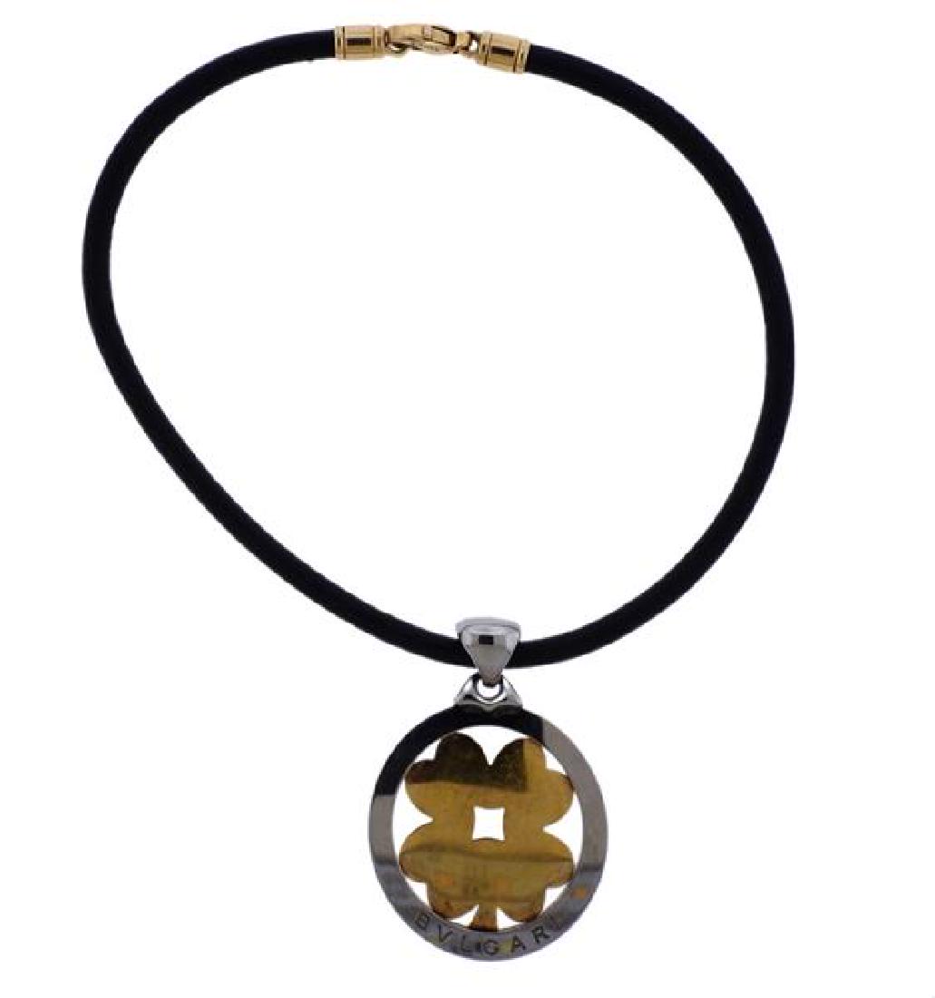 Bvlgari Bulgari Steel Gold Clover Pendant Cord Necklace (1 of 5)
