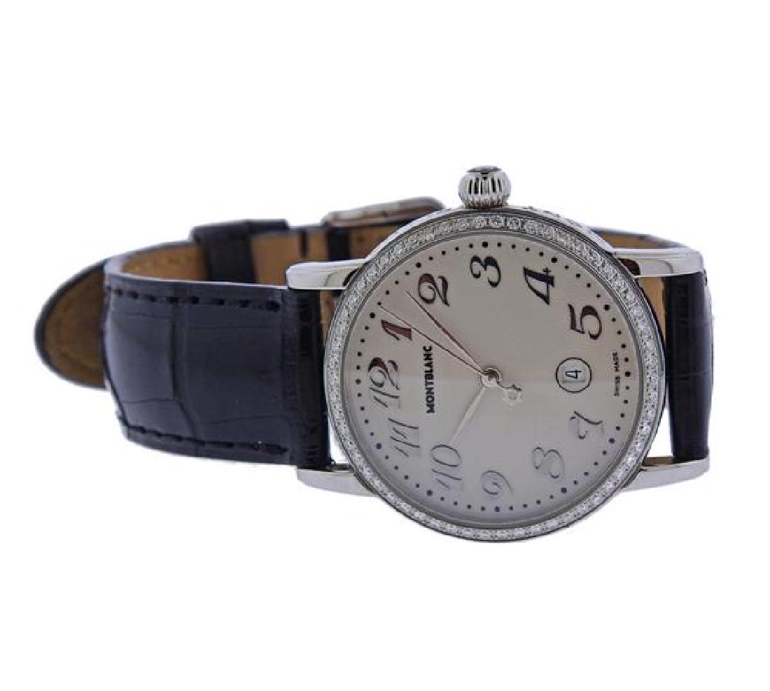 Montblanc Diamond Stainless Steel Watch ref. 7020: METAL: Stainless Steel. MEASUREMENTS: Case - 31.5mm in diameter excl crown. Leather Montblanc band with steel buckle - 8" long. Off white Montblanc dial with silvered Arabic markers, date at 6 o&