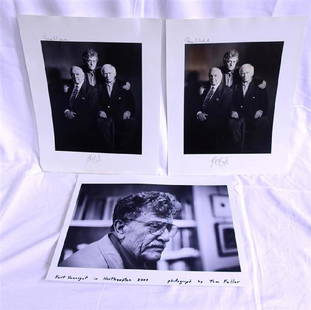 Kurt Vonnegut Photo Lot of 3: &quot;Some Real Heavyweights &quot;- Gore Vidal, Kurt Vonnegut, Norman Mailer photo. By Timothy Greenfield-Sanders. Lot of 2 photos signed by Kurt Vonnegut and Gore Vidal.Kurt Vonnegut photo portrait