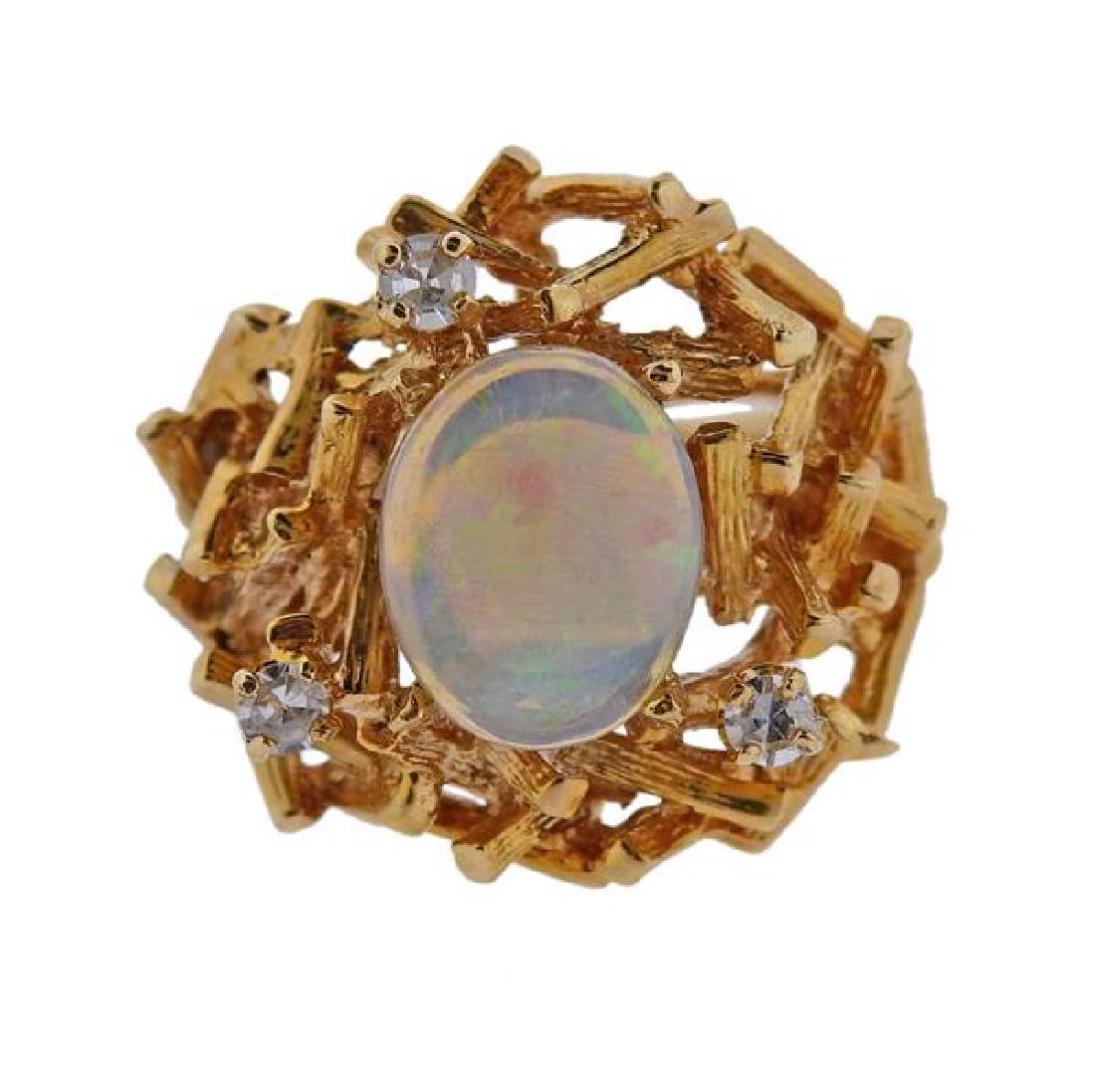 1970s 14k Gold Naturalistic Opal Diamond Ring (1 of 4)