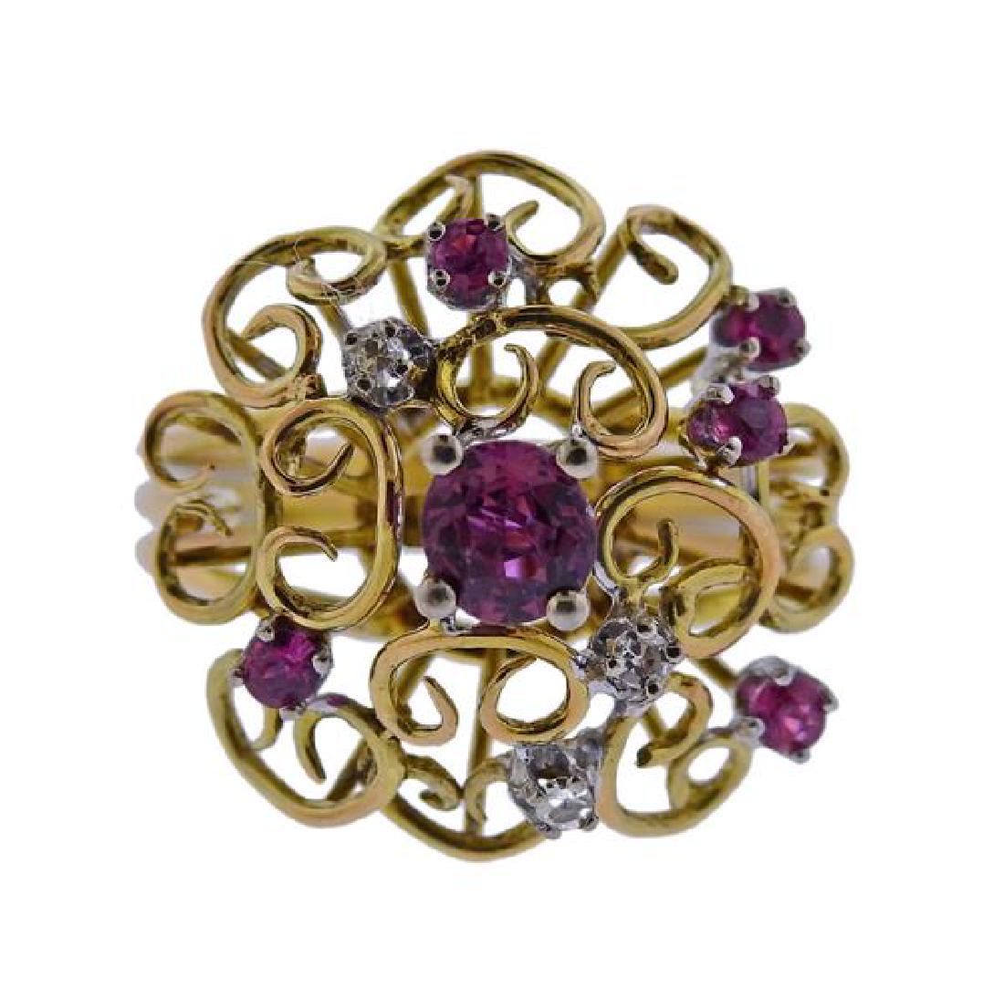 14K Gold Diamond Pink Stone Ring (1 of 3)