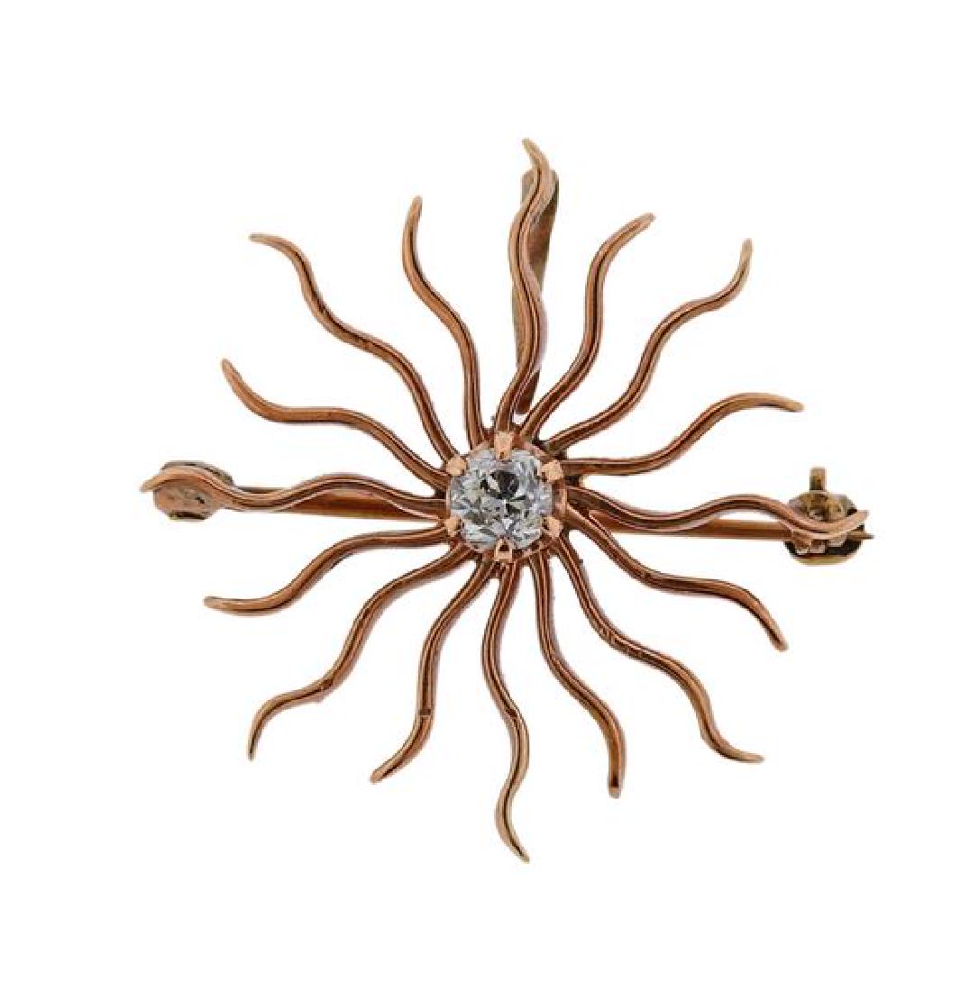 Antique Victorian 14K Gold Diamond Starburst Brooch Pin (1 of 3)