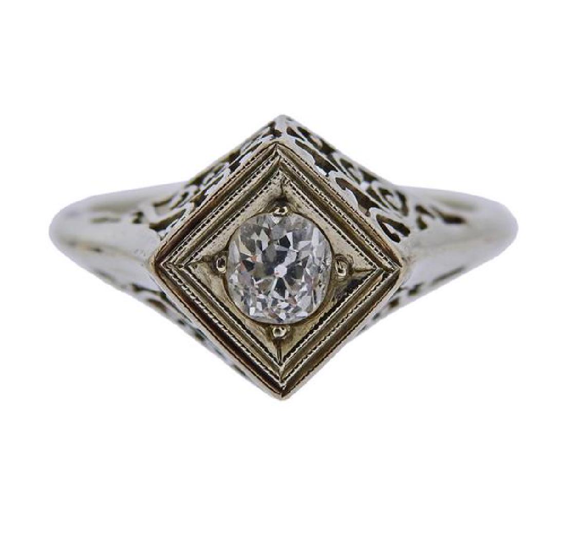 Art Deco Filigree 14K Gold Diamond Ring (1 of 3)