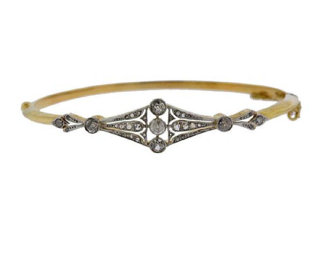 Antique 18K Gold Platinum Diamond Bangle Bracelet (1 of 3)