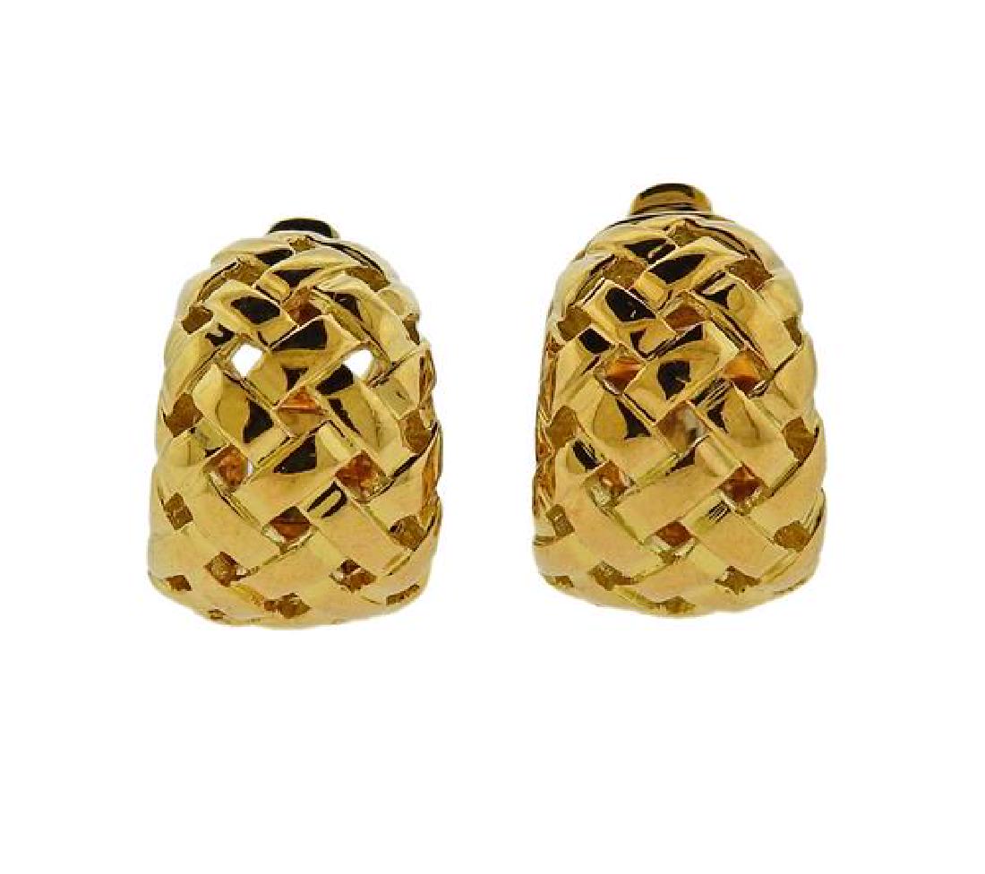 Tiffany & Co 18K Gold Vannerie Huggie Earrings (1 of 4)