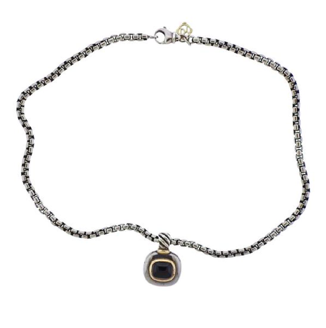 David Yurman 14k Gold Silver Onyx Pendant Box Chain (1 of 4)
