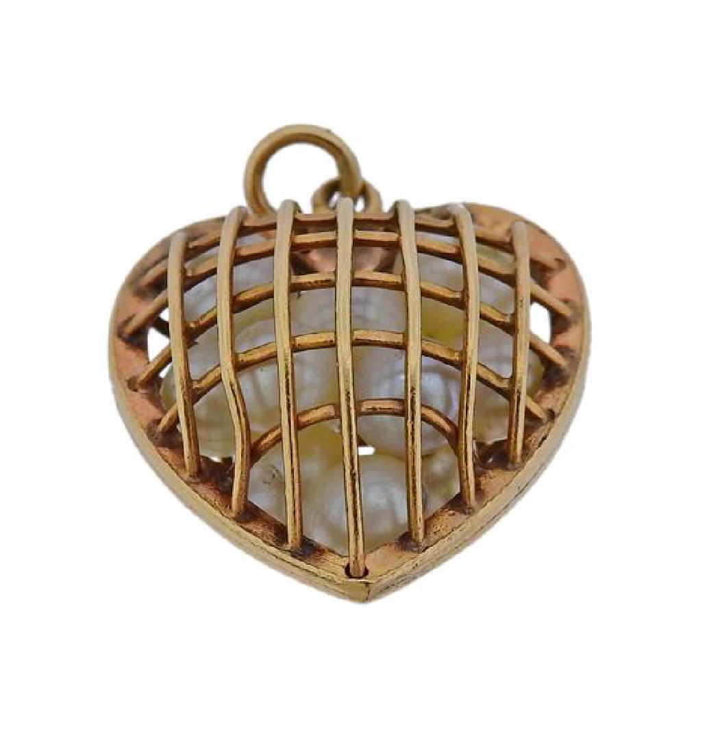 Antique 14K Gold Pearl Heart Pendant (1 of 3)