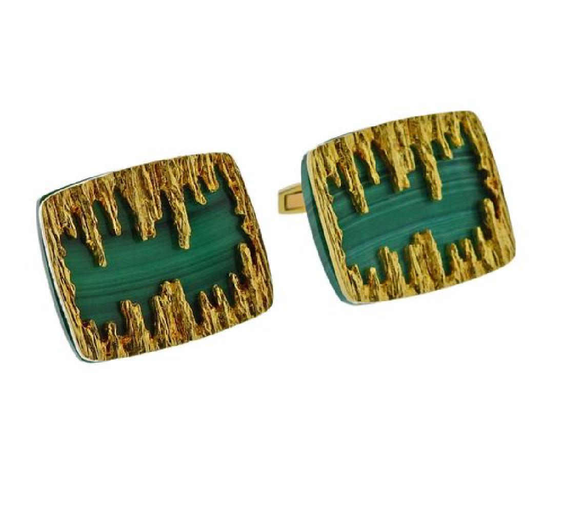 1970s Massive 18k Gold Malachite Cufflinks (1 of 4)