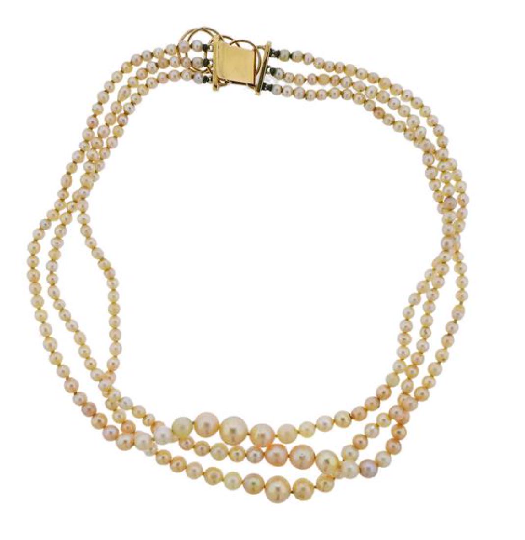18k Gold Pearl Multi Strand Necklace (1 of 2)