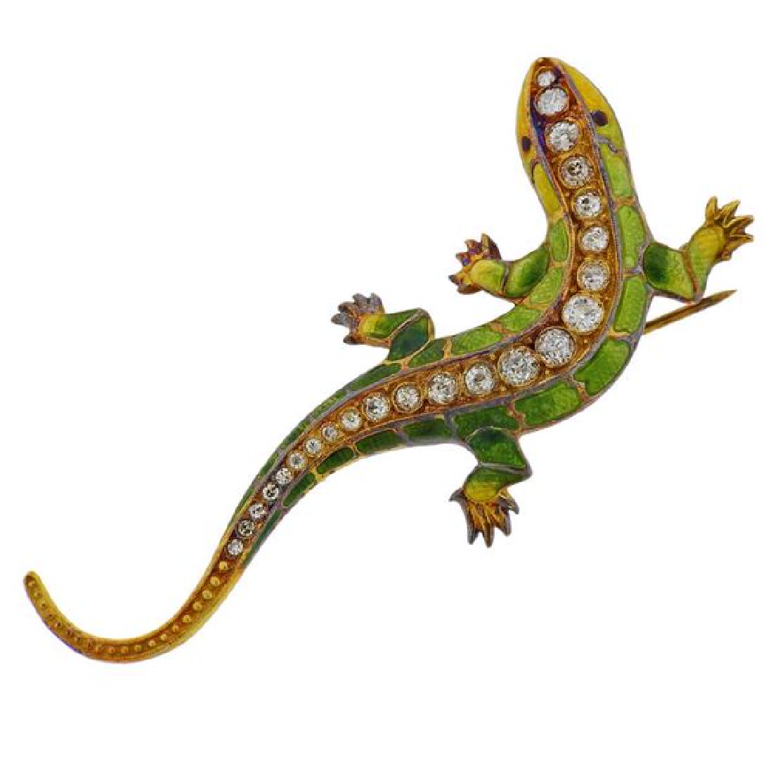 18k Gold Diamond Enamel Lizard Brooch (1 of 5)
