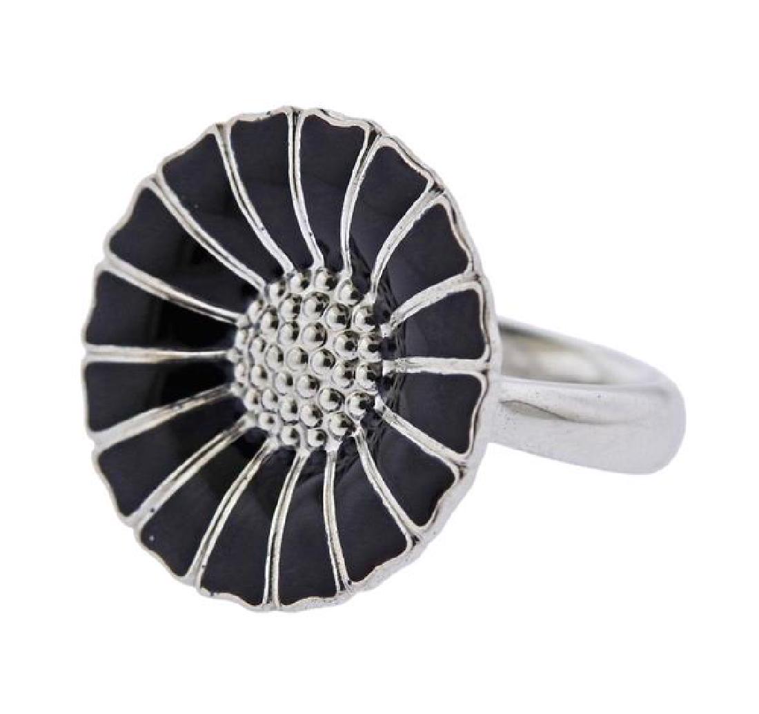 Georg Jensen Daisy Black Enamel Sterling Silver Ring (1 of 5)