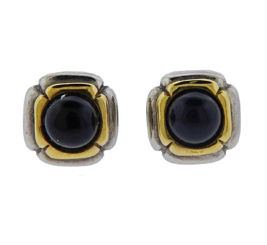 Cartier 18K Gold Sterling Black Stone Stud Earrings (1 of 3)