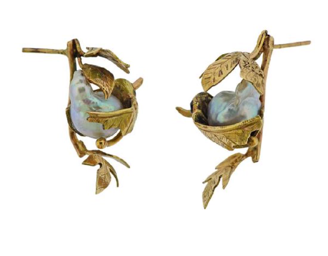 14k Gold Pearl Bird Earrings (1 of 3)