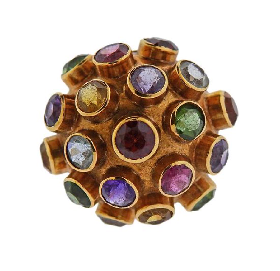 18K Gold Multi Color Gemstone Sputnik Ring (1 of 4)