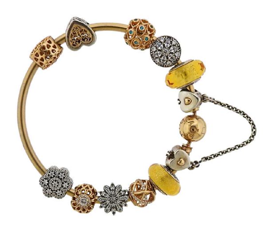 Pandora 14K Gold Silver Multi Charm Bracelet (1 of 4)