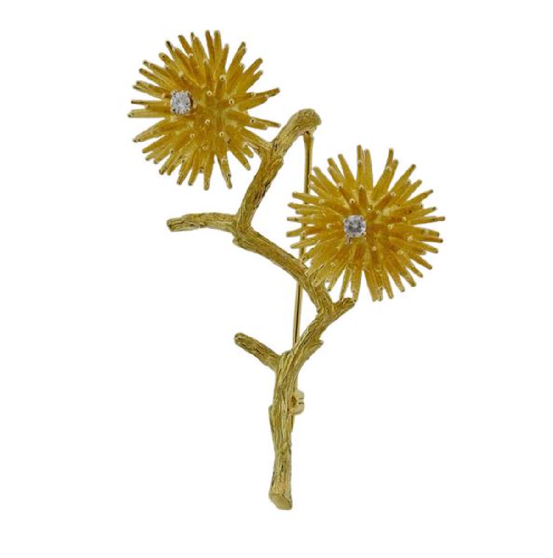 18K Gold Diamond Thistle Brooch Pin (1 of 3)