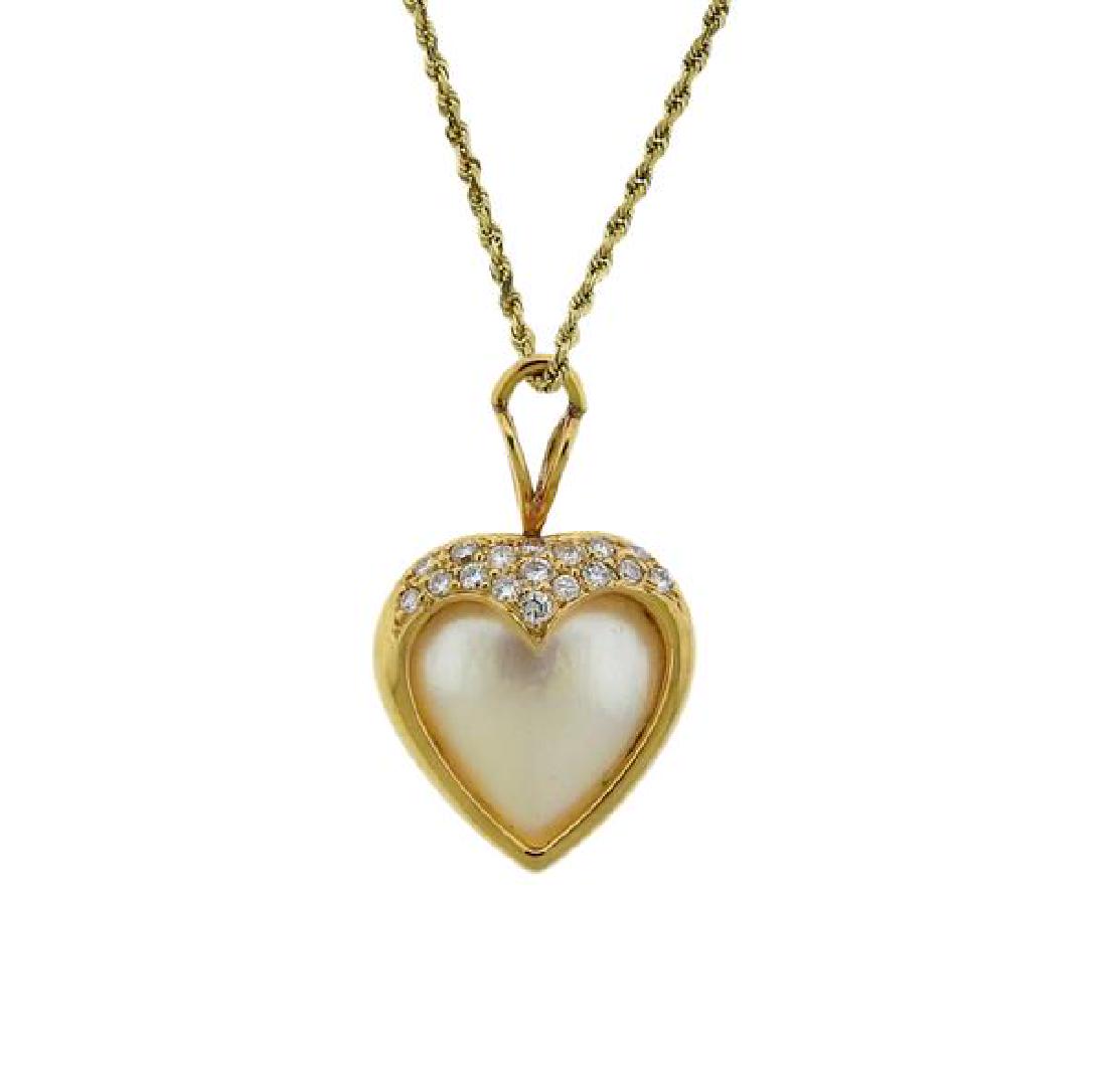 14K Gold Diamond Pearl Heart Pendant Necklace (1 of 3)