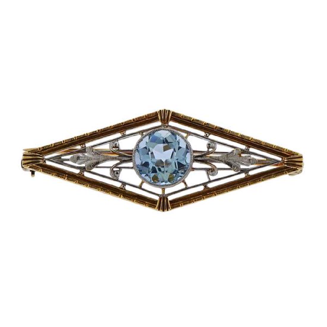 Antique 14K Gold Platinum Blue Stone Brooch Pin (1 of 3)