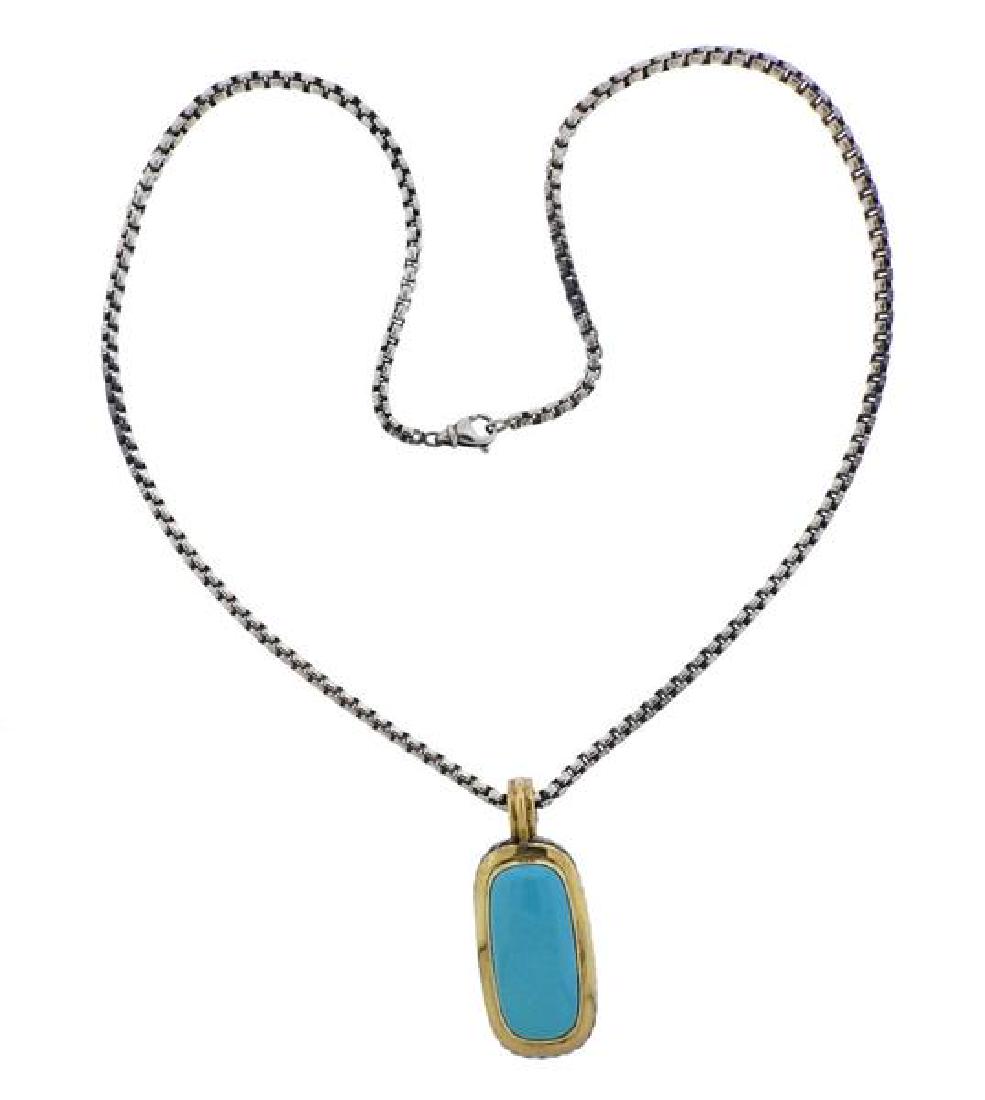 David Yurman 18k Gold Silver Turquoise Pendant Necklace (1 of 4)