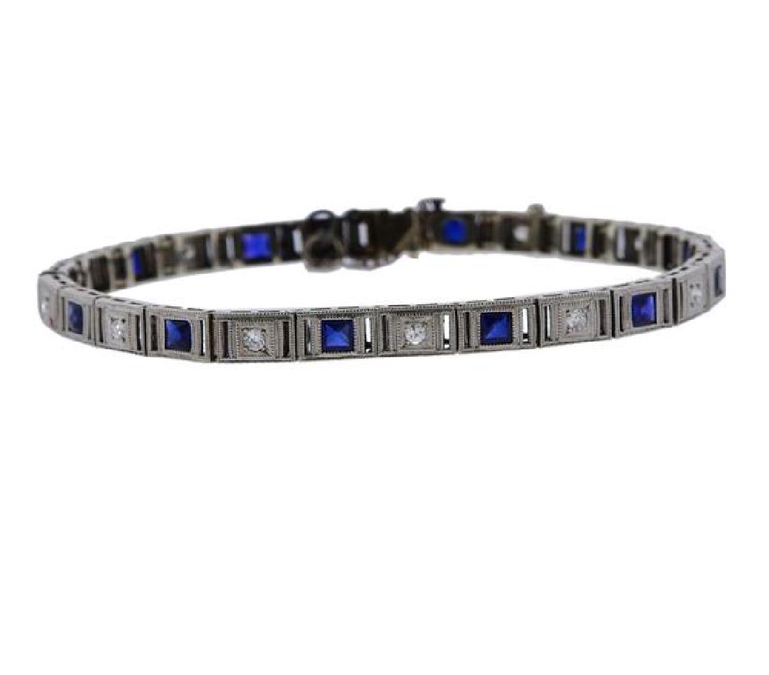 Art Deco 14K Gold Diamond Blue Stone Bracelet (1 of 3)
