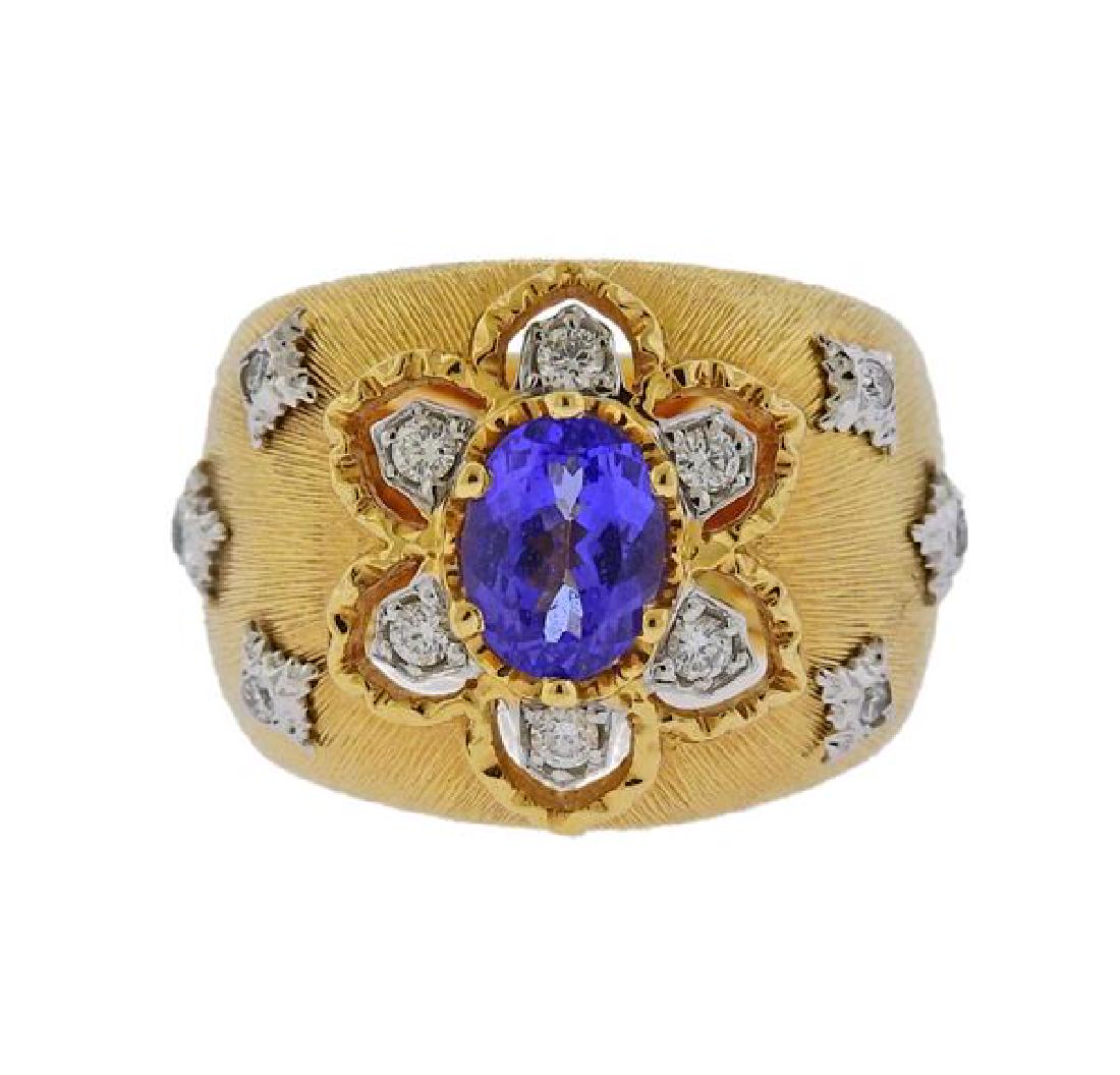 18K Gold Diamond Purple Stone Wide Ring (1 of 4)