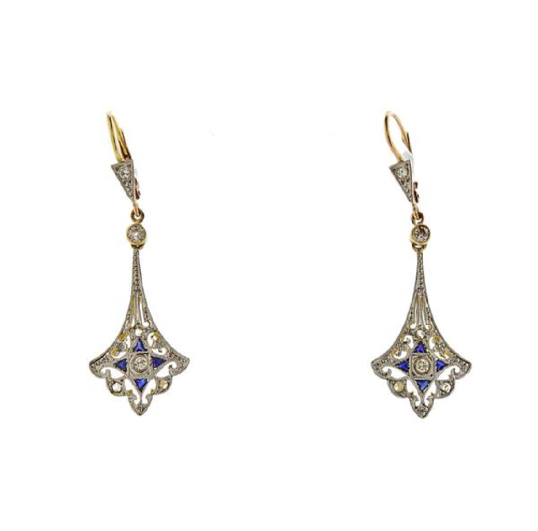 Art Deco 14k Gold Platinum Diamond Earrings (1 of 3)