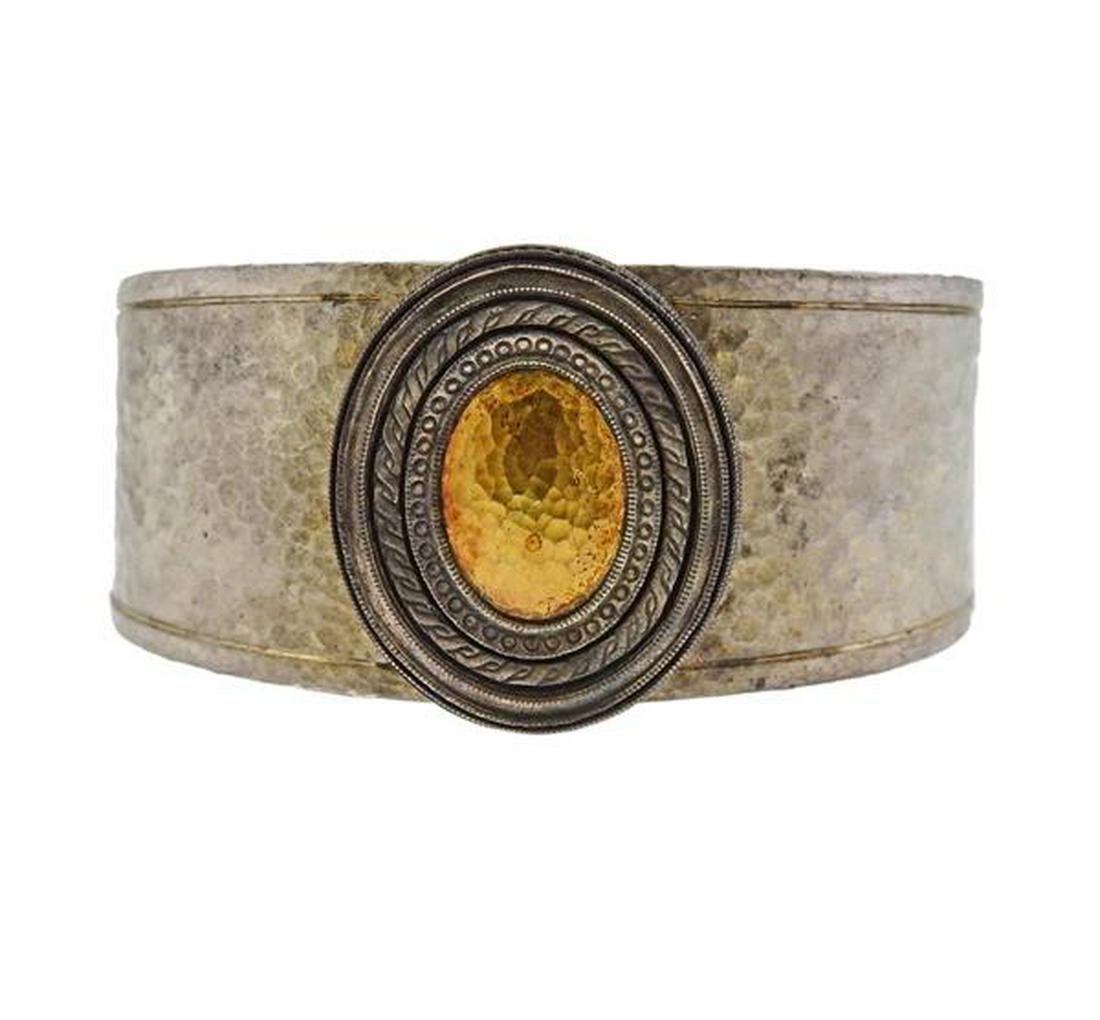 Gurhan Cavalier Silver Cuff Bracelet: METAL: Sterling and Blackened Silver. MEASUREMENTS: Bracelet will fit up to approx. 7.5-7.75" wrist, and is 34mm wide. MARKED: Gurhan mark, BL606, 0925AG. WEIGHT: 74.9 grams.Gemstones have not be