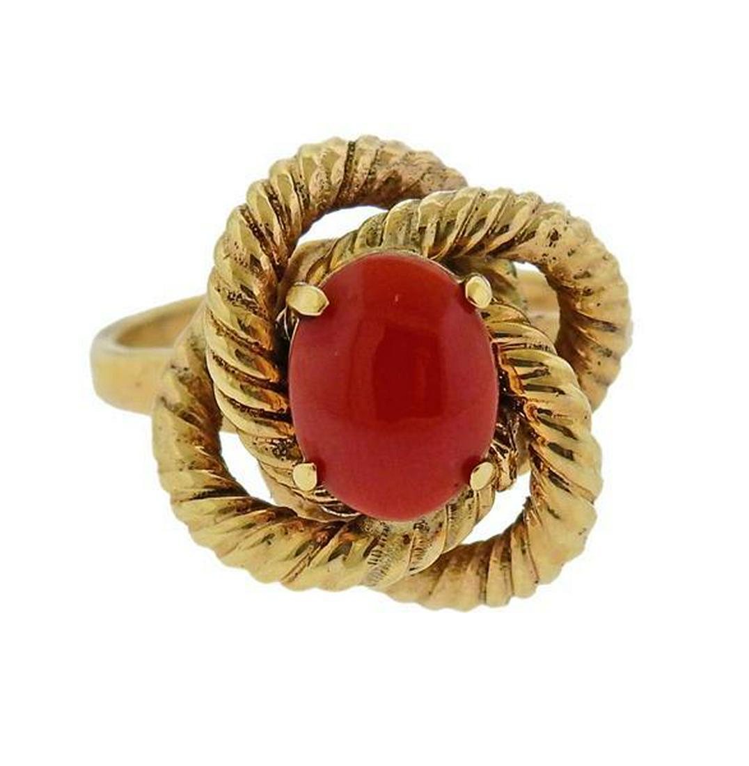 14K Gold Red Stone Knotted Top Ring (1 of 3)