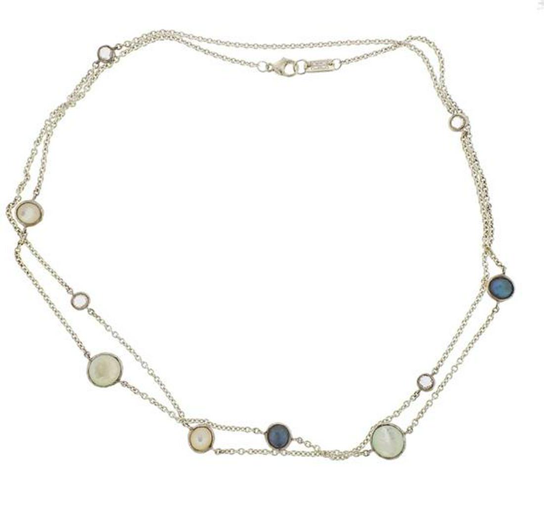 Ippolita Rock Candy Silver Gemstone Station Necklace: METAL: Sterling Silver. MEASUREMENTS: Necklace is 38" long, largest section is 11.5mm in diameter. GEMSTONES: Quartz, London blue quartz, Mother of pearl. MARKED: Ippolita, 925. WEIGHT: 14.9 gram