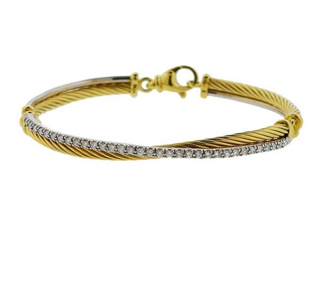 David Yurman 18k Gold Diamond Cable Crossover Bracelet (1 of 4)