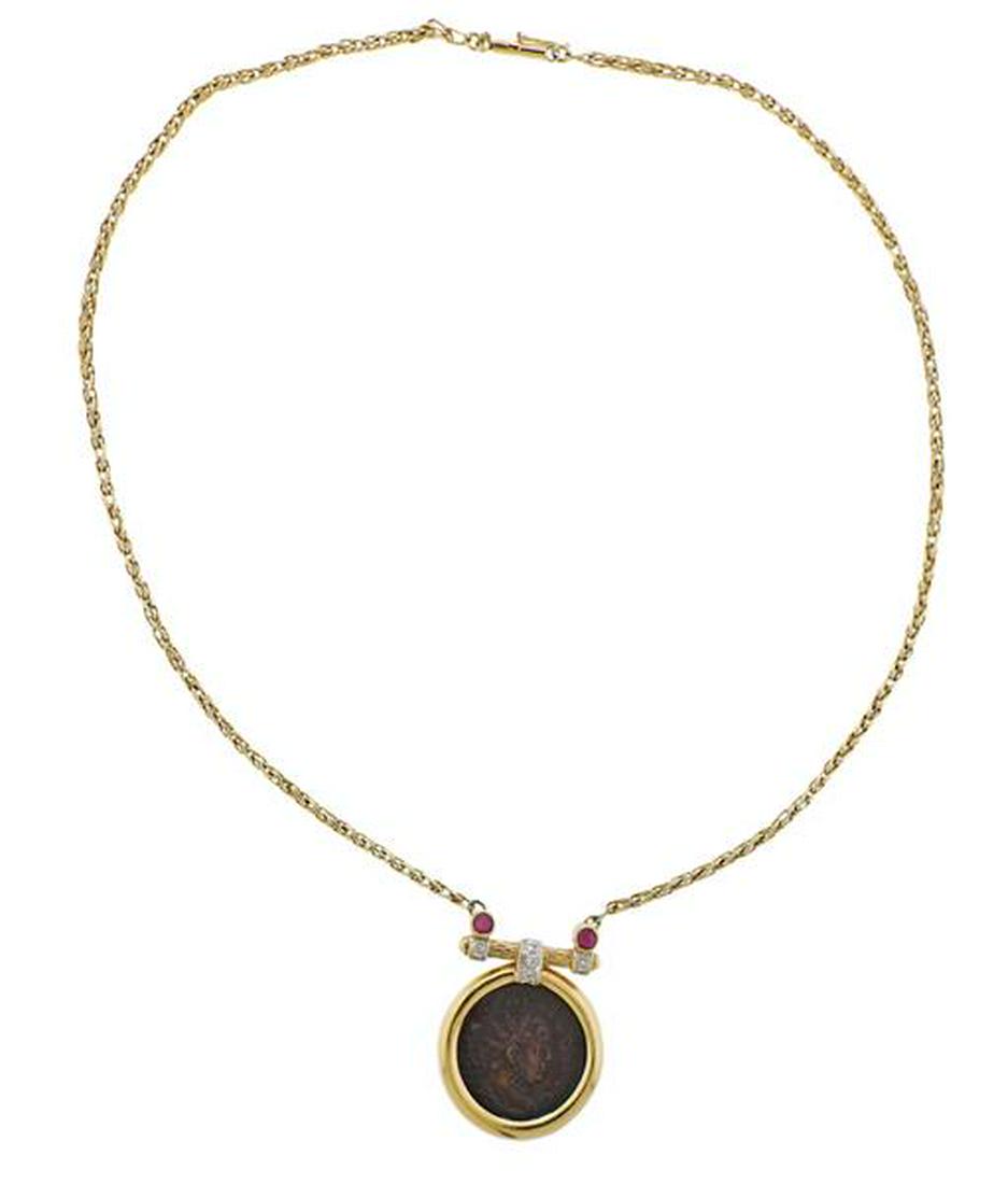 14K Gold Diamond Ruby Coin Pendant Necklace (1 of 4)